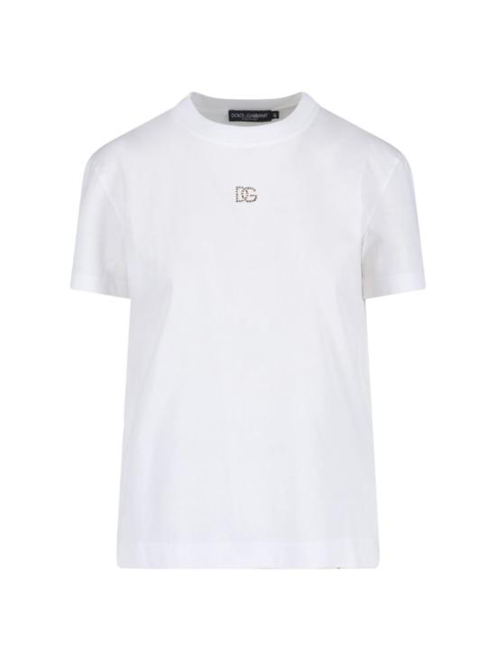 26SS 돌체앤가바나 DG 자수 & 라인스톤 저지 티셔츠 F8V42Z GDDL7W0800 White