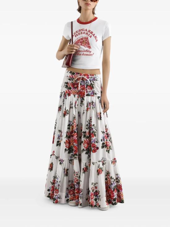26SS 돌체앤가바나 플라워 부케 프린트 포플린 롱 스커트 F4DC6T HS5UUHA5ZO White - DOLCE & GABBANA
