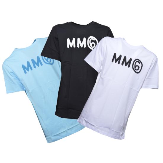 26SS [키즈] MM6 메종마르지엘라 티셔츠 M61016MM04I M6C49 Bianco nero azzurro - MM6 MAISON MARGIELA