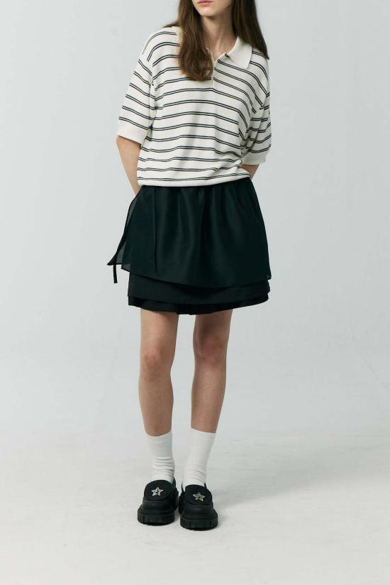  던스트 숏 스커트 레이어드 볼륨 스커트 네이비 - DUNST