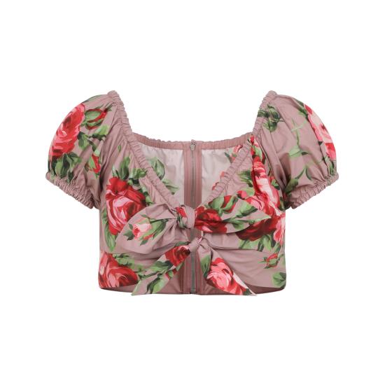26SS 돌체앤가바나 로즈 부케 프린트 코튼 탑 F7AV0THS5UTHF5ZN PINK