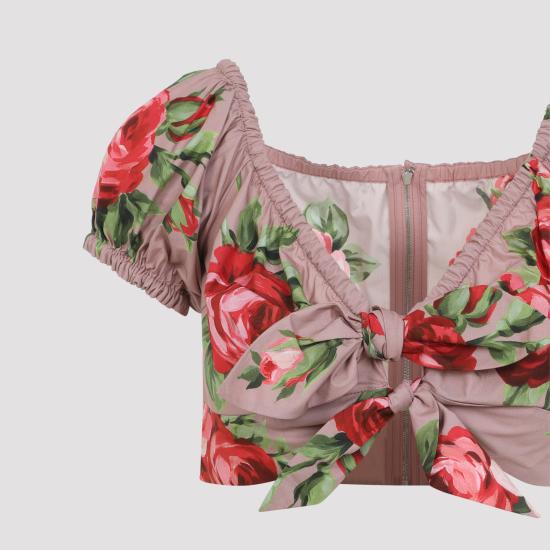 26SS 돌체앤가바나 로즈 부케 프린트 코튼 탑 F7AV0THS5UTHF5ZN PINK - DOLCE & GABBANA