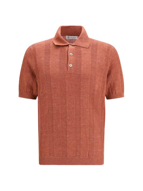 26SS 브루넬로 쿠치넬리 와이드 립 코튼 리넨니트 폴로셔츠 M2L707815 CYM65 ORANGE