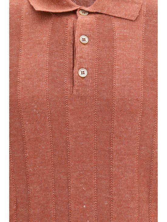 26SS 브루넬로 쿠치넬리 와이드 립 코튼 리넨니트 폴로셔츠 M2L707815 CYM65 ORANGE - BRUNELLO CUCINELLI