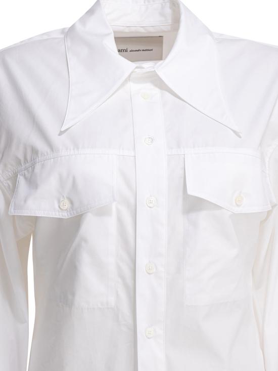 26SS 아미 코튼 샤프 칼라 피티드 셔츠 FSH807 CO0063100 White - AMI