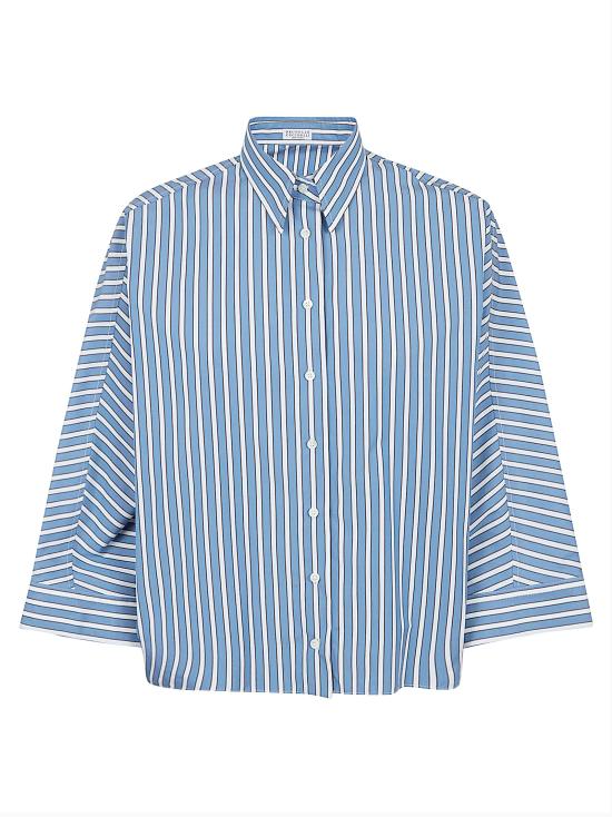 26SS 브루넬로 쿠치넬리 셔츠 MH749MX716 C001 CELESTE RIGA MARRONE BIANCO