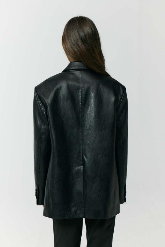  던스트 수트 자켓 3버튼 비건 가죽 블레이저 블랙 - DUNST