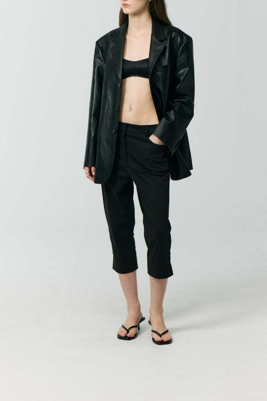  던스트 수트 자켓 3버튼 비건 가죽 블레이저 블랙 - DUNST