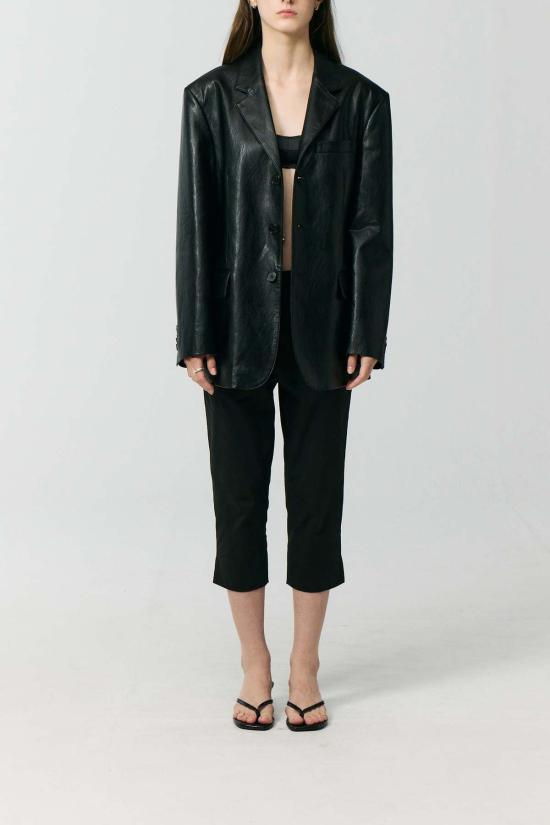  던스트 수트 자켓 3버튼 비건 가죽 블레이저 블랙 - DUNST