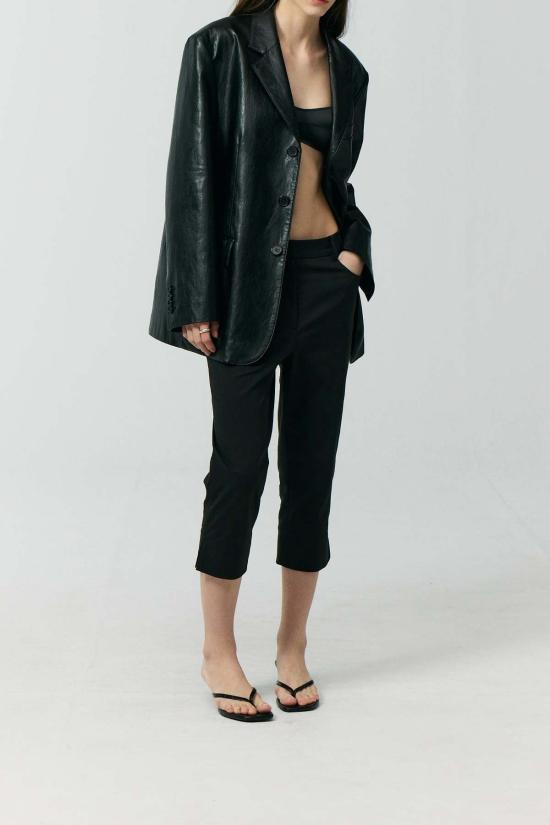  던스트 수트 자켓 3버튼 비건 가죽 블레이저 블랙 - DUNST