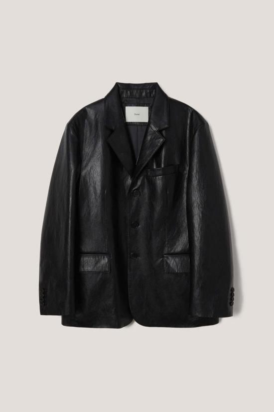  던스트 수트 자켓 3버튼 비건 가죽 블레이저 블랙