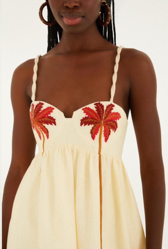  팜 리오 숏 원피스 코코넛 나무 자수 미니 드레스