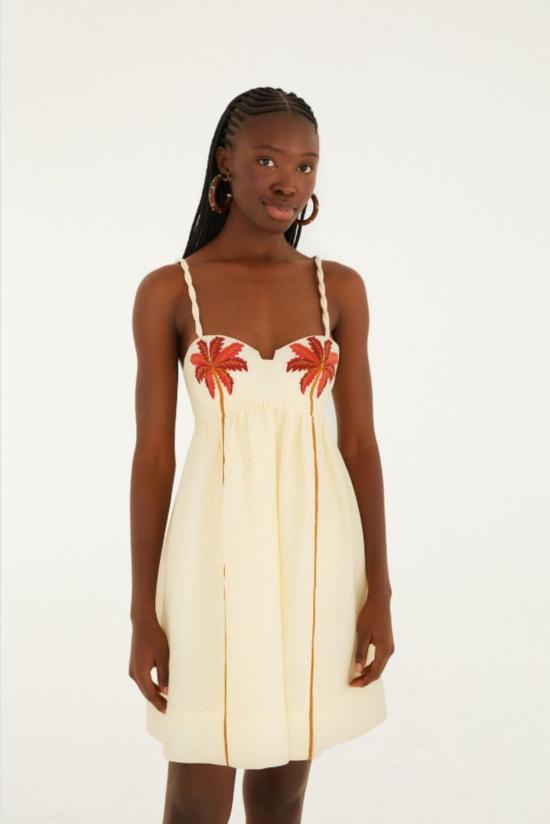  팜 리오 숏 원피스 코코넛 나무 자수 미니 드레스 - FARM RIO
