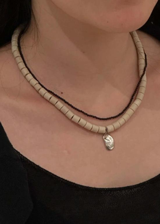  에이비오에이비 목걸이/팬던트 아보압 콩 목걸이 흰색 마노 - ABOAB