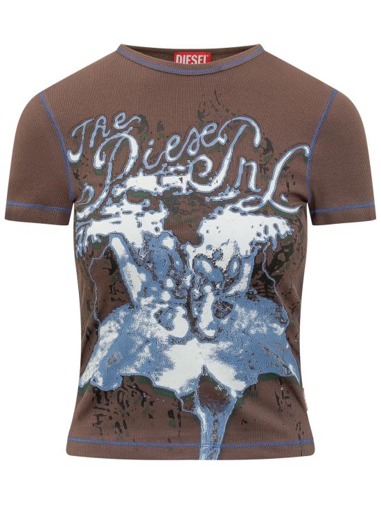 26SS 디젤 반팔 티셔츠 A236820PFBE 7EUA MARRONE
