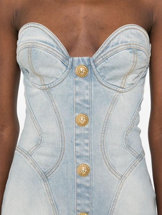 25SS 발망 데님 원피스 EF1R1315DF23 6FC Blue - BALMAIN