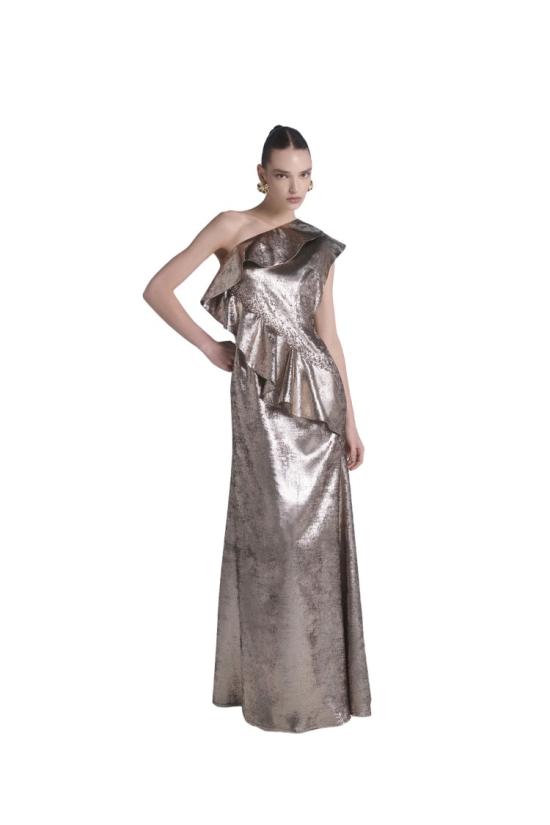  사이드 코베이시 롱 원피스 장식이 돋보이는 원숄더 라메 드레스 - SAIID KOBEISY