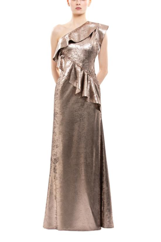  사이드 코베이시 롱 원피스 장식이 돋보이는 원숄더 라메 드레스 - SAIID KOBEISY