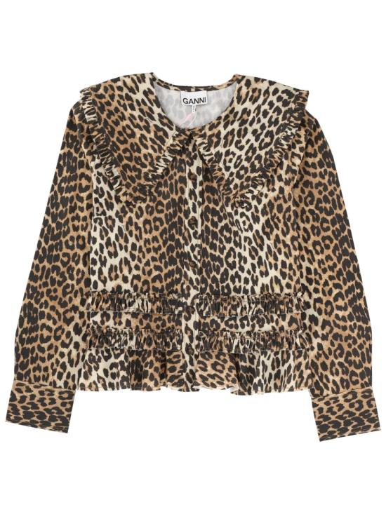 26SS 가니 레오파드 프린트 러플 셔프 A1040119 859 ANIMALIER