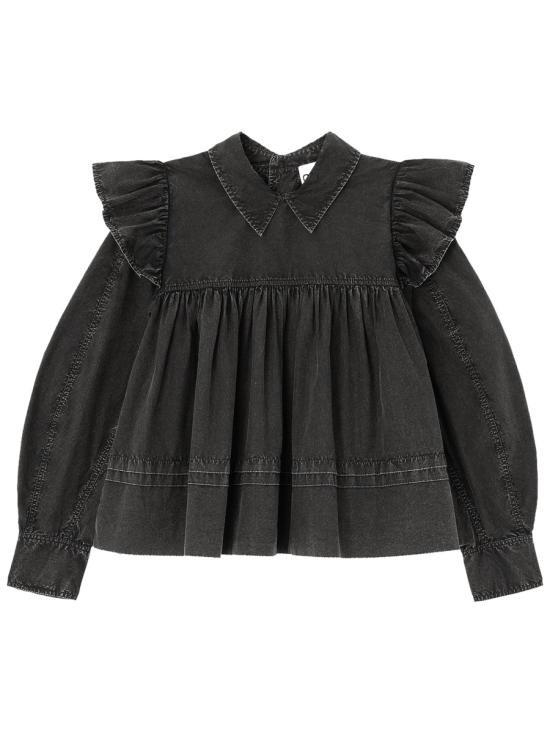 26SS 가니 워시드 프릴 블라우스 A1040061 099 BLACK