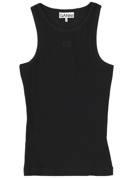 26SS 가니 토널 로고 코튼 립 탱크탑 A1050172 099 BLACK