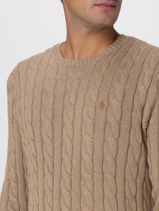25FW 폴로 랄프로렌 로고 자수 케이블 니트 스웨터 710775885 517 Sand - POLO RALPH LAUREN