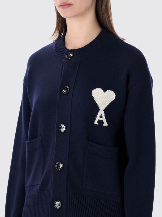 26SS 아미 ADC 울 크루넥 하트 가디건 UKC381KN0156 A116 Blue - AMI