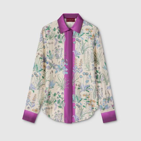 26SS 구찌 프린트 실크 트윌 셔츠 856092ZAUK79224 White