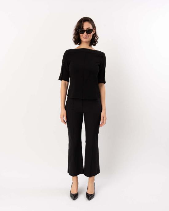  띠어리 반팔 티셔츠 Theory 오픈형 반팔 보트넥 탑 블랙 - THEORY