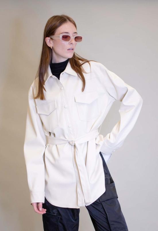  더 엔케이씨 스토어 가죽 자켓 NKC 스토어 아리엘 셔켓 재킷 크림 - The NKC Store