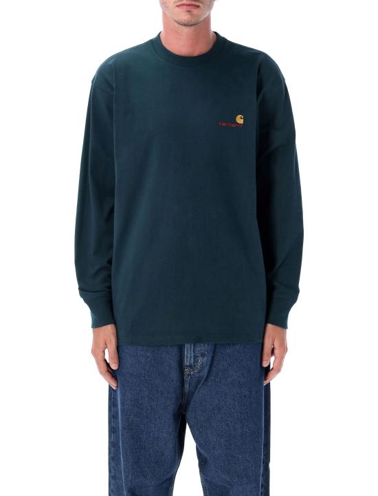 25FW 칼하트 WIP 아메리칸 스크립트 롱슬리브 티셔츠 I029955 0AUXX DEEP LAGOON