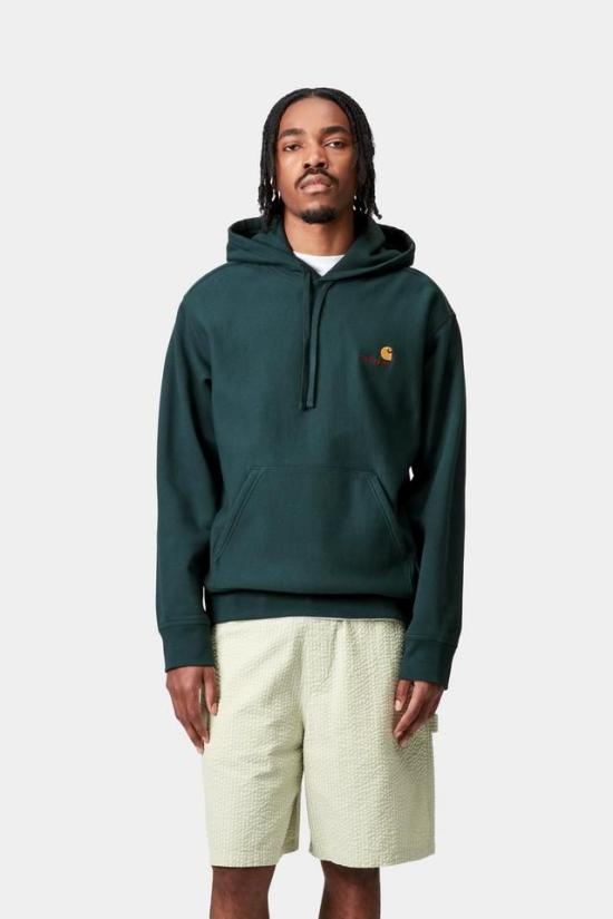 25FW 칼하트 WIP 후드 아메리칸 스크립트 스웨트셔츠 I028279 0AUXX DEEP LAGOON - CARHARTT WIP