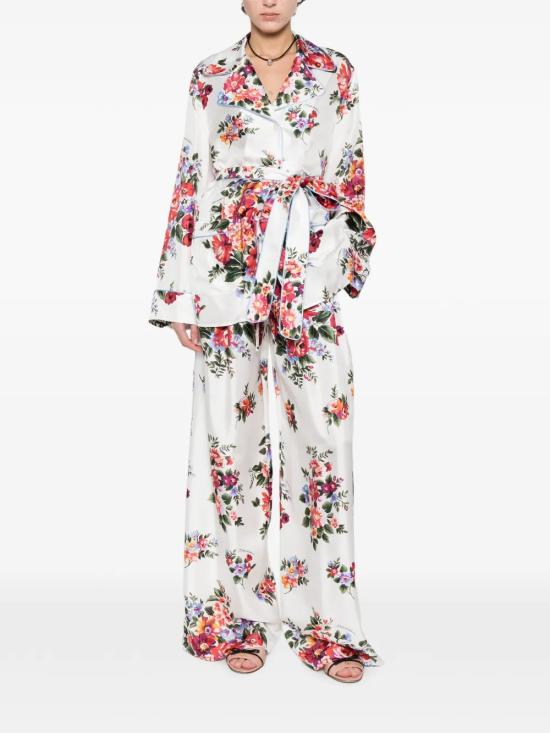 26SS 돌체앤가바나 플라워 부케 프린트 트윌 트라우저 FTDBNT IS11IHA5ZO White - DOLCE & GABBANA