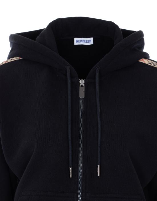 26SS 버버리 체크 트리밍 코튼 지퍼 후디 8121158 A1189 Black - BURBERRY