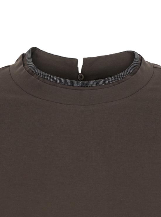 26SS 브루넬로 쿠치넬리 콘트라스트 트림 코튼 티셔츠 M0T18BD200C8589 Brown - BRUNELLO CUCINELLI