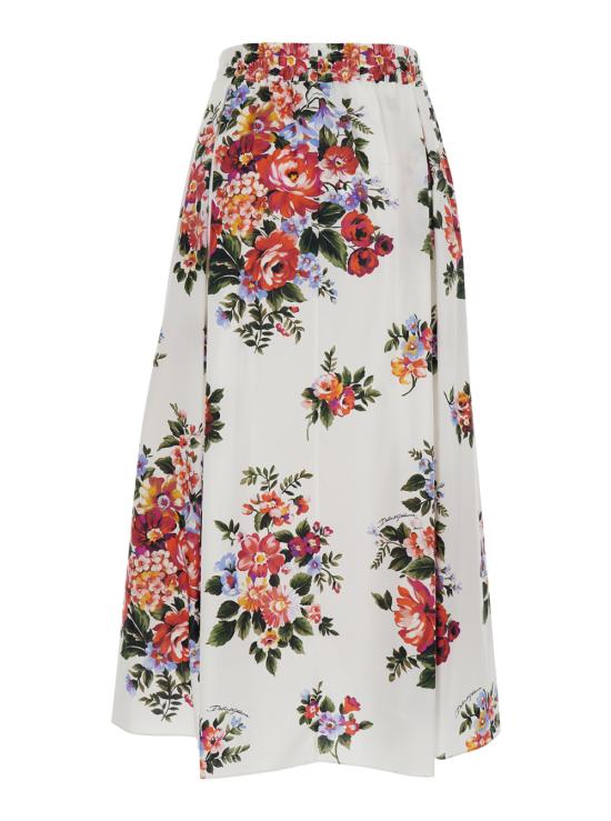 26SS 돌체앤가바나 플라워 부케 프린트 미디 스커트 F4DC7THS5UUHA5ZO White - DOLCE & GABBANA