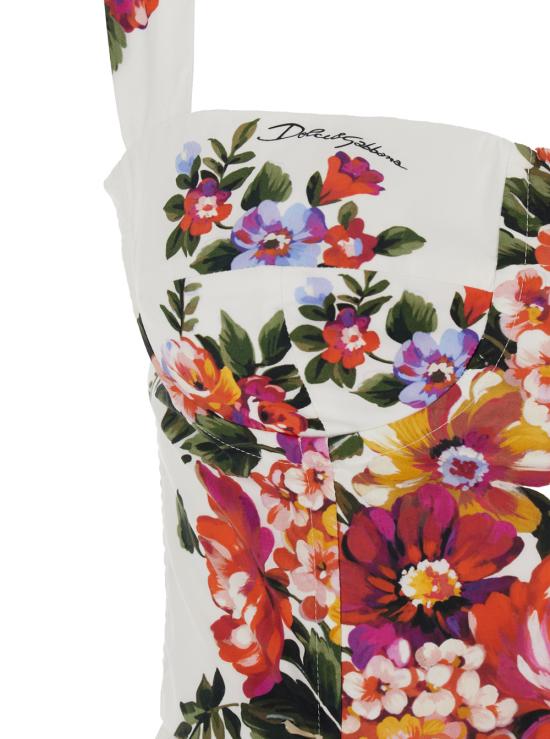 26SS 돌체앤가바나 플라워 부케 프린트 코튼 드레스 F6TTGTHS5UUHA5ZO White - DOLCE & GABBANA