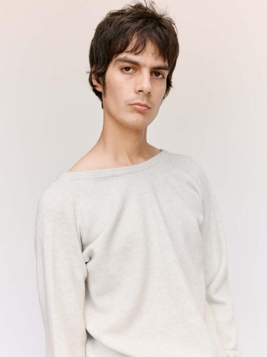  마르지엘라 스웨터 메종  라이트 그레이 울 리버스 브이넥 - MAISON MARGIELA