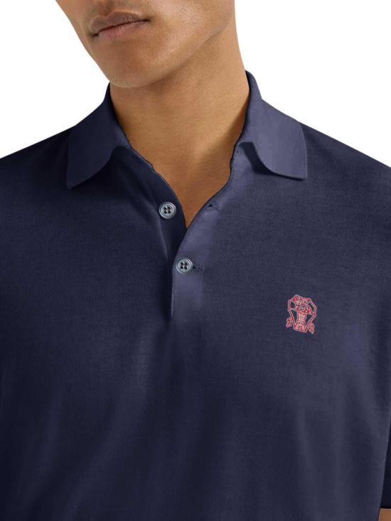 26SS 브루넬로 쿠치넬리 로고 경량 코튼 니트 폴로 셔츠 M29800195CW425 Blue - BRUNELLO CUCINELLI