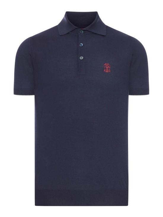 26SS 브루넬로 쿠치넬리 로고 경량 코튼 니트 폴로 셔츠 M29800195CW425 Blue