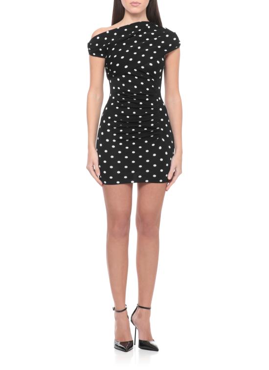 26SS 셀프 포트레이트 미디 원피스 RS26108SAB POLKA DOT DRAPEDBLACK WHITE Black - SELF PORTRAIT