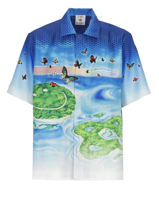 26SS 카사블랑카 반팔 셔츠 MSP26SH00302 SILK TWILL Blue