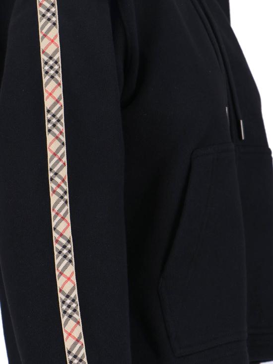 26SS 버버리 체크 트리밍 코튼 지퍼 후디 8121158 A1189 Black - BURBERRY