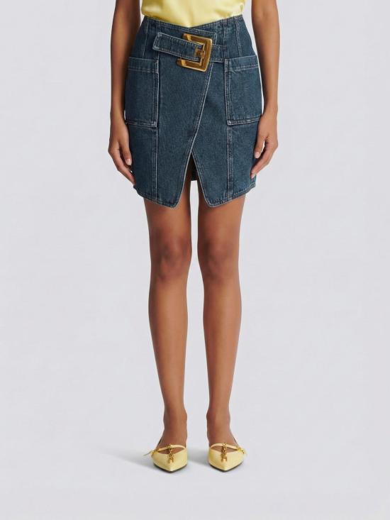 26SS 발망 데님 스커트 GF1LBB28DG08 6EX Blue