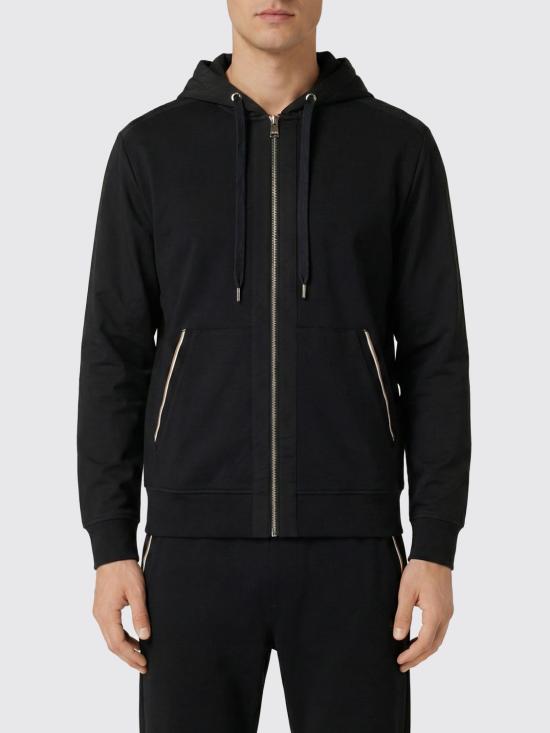 26SS 보스 시그니처 스트라이프 트리밍 코튼 테리 집업 후디 50555115 001 Black