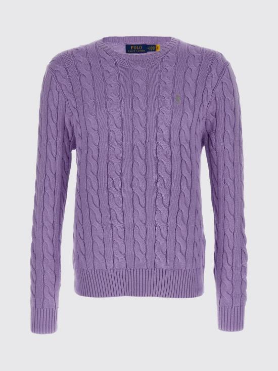 26SS 폴로 랄프로렌 로고 자수 케이블 니트 스웨터 710775885 531 Violet - POLO RALPH LAUREN