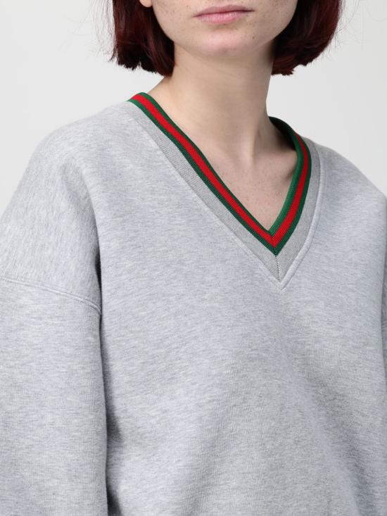26SS 구찌 웹 코튼 저지 스웨트셔츠 847933XJHIR 1160 Grey - GUCCI
