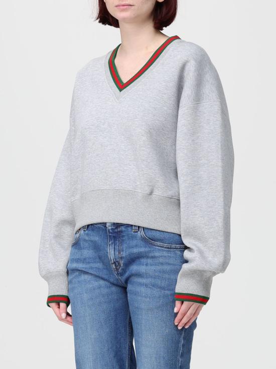 26SS 구찌 웹 코튼 저지 스웨트셔츠 847933XJHIR 1160 Grey - GUCCI