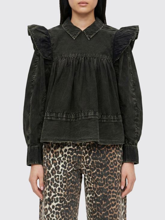 26SS 가니 워시드 프릴 블라우스 A1040061 099 Black