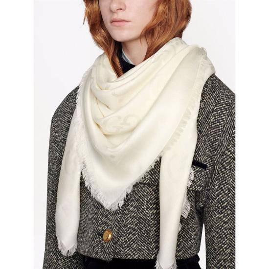 26SS 구찌 GG 자카드 실크 울 숄 6636713GC439000 WHITE DOM - GUCCI